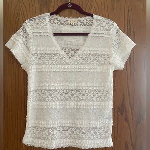 POL Set of 2 - White and Black Lace V-Neck Short Sleeve Blouses